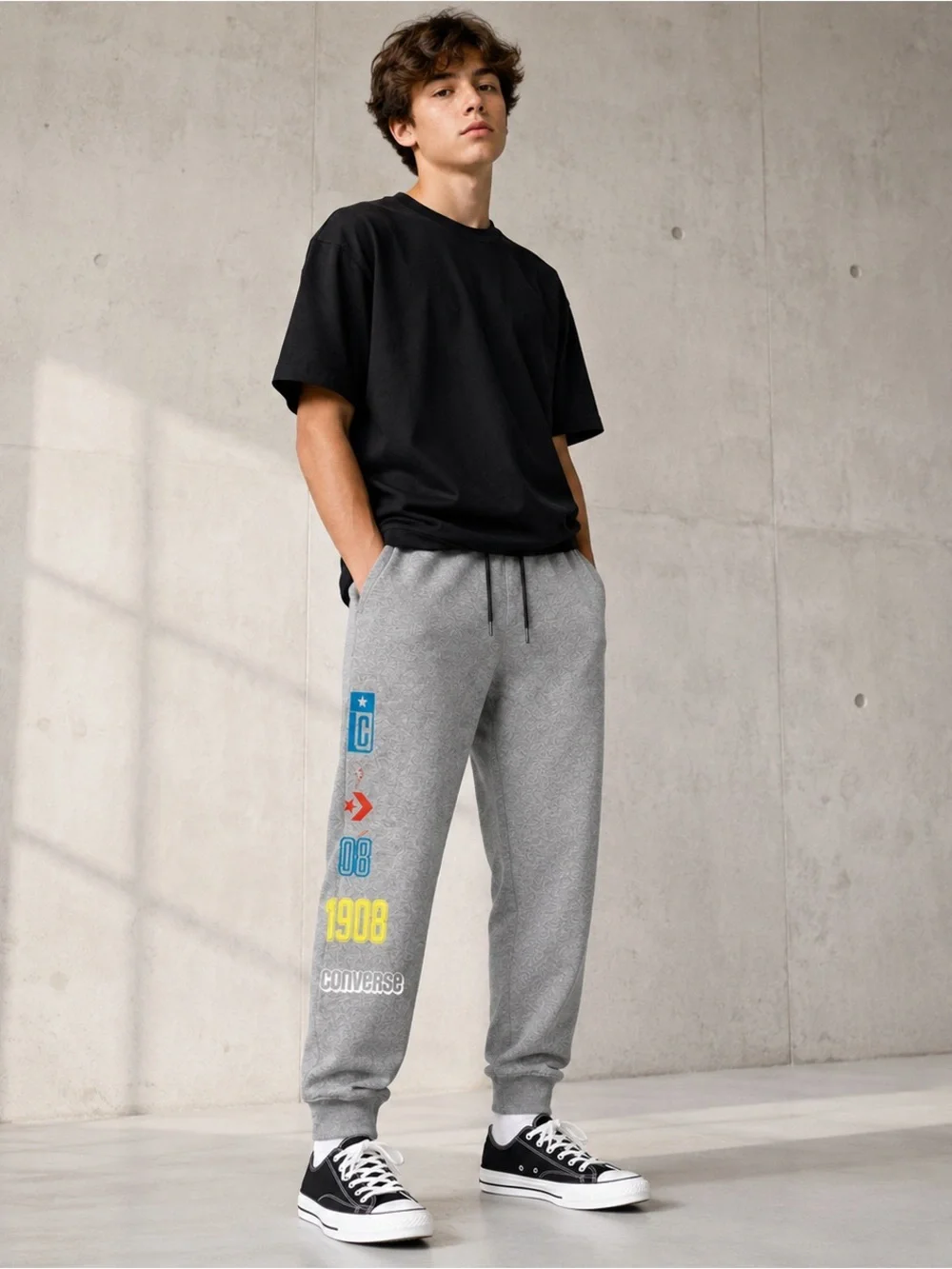 Converse Youth 13-15  XL Gray 1908 Graphic Jogger Sweatpants